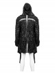 Punk Style Irregular Hole Patchwork Distressed Woven Spiked Hem Black Hooded Jacket