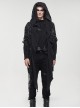 Punk Style Irregular Hole Patchwork Distressed Woven Spiked Hem Black Hooded Jacket