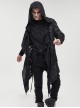 Punk Style Irregular Hole Patchwork Distressed Woven Spiked Hem Black Hooded Jacket