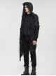 Punk Style Irregular Hole Patchwork Distressed Woven Spiked Hem Black Hooded Jacket