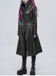 Gothic Style Exaggerated Lapel Shoulder Tie Puff Sleeves Black And Gray Dark Pattern Long Leather Jacket