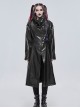 Gothic Style Exaggerated Lapel Shoulder Tie Puff Sleeves Black And Gray Dark Pattern Long Leather Jacket