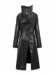 Gothic Style Exaggerated Lapel Shoulder Tie Puff Sleeves Black And Gray Dark Pattern Long Leather Jacket