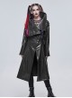 Gothic Style Exaggerated Lapel Shoulder Tie Puff Sleeves Black And Gray Dark Pattern Long Leather Jacket