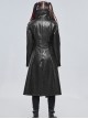 Gothic Style Exaggerated Lapel Shoulder Tie Puff Sleeves Black And Gray Dark Pattern Long Leather Jacket