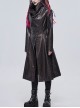 Gothic Style Exaggerated Lapel Shoulder Tie Puff Sleeves Brown Dark Pattern Long Leather Jacket