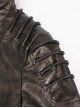 Gothic Style Exaggerated Lapel Shoulder Tie Puff Sleeves Brown Dark Pattern Long Leather Jacket