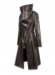 Gothic Style Exaggerated Lapel Shoulder Tie Puff Sleeves Brown Dark Pattern Long Leather Jacket