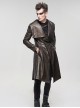 Gothic Style Exaggerated Lapel Shoulder Tie Puff Sleeves Brown Dark Pattern Men's Long Leather Coat