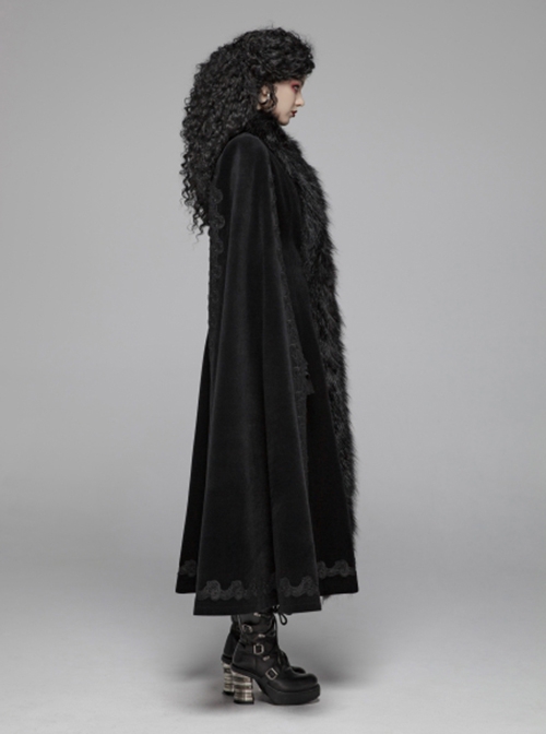 Gothic Style Luxury Cashmere Material Exquisite Embroidery Applique Cross Straps Elegant Black Cape Coat