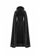 Gothic Style Luxury Cashmere Material Exquisite Embroidery Applique Cross Straps Elegant Black Cape Coat