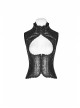 Punk Style Retro Stand Collar Exquisite Embroidery Lace Splicing Cool Metal Spike Rivets Black Tight Vest