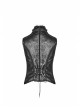 Punk Style Retro Stand Collar Exquisite Embroidery Lace Splicing Cool Metal Spike Rivets Black Tight Vest