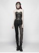 Punk Style PU Leather Splicing Dark Stripe Fabric Detachable Shoulder Straps Sexy Black Tight Tube Top Vest