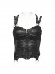 Punk Style PU Leather Splicing Dark Stripe Fabric Detachable Shoulder Straps Sexy Black Tight Tube Top Vest