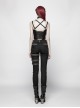 Punk Style PU Leather Splicing Dark Stripe Fabric Detachable Shoulder Straps Sexy Black Tight Tube Top Vest