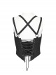 Punk Style PU Leather Splicing Dark Stripe Fabric Detachable Shoulder Straps Sexy Black Tight Tube Top Vest