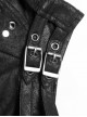 Punk Style Handsome Stand Collar Metal Spike Rivet Crack PU Leather Black One Arm Long Sleeves Jacket