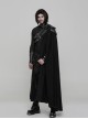 Gothic Style Unique Dark Pattern Woven Fabric Metal Button Decoration Irregular Hem Handsome Black Long Cloak