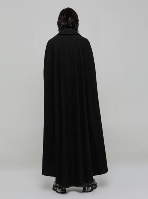 Gothic Style Unique Dark Pattern Woven Fabric Metal Button Decoration Irregular Hem Handsome Black Long Cloak