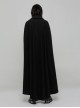 Gothic Style Unique Dark Pattern Woven Fabric Metal Button Decoration Irregular Hem Handsome Black Long Cloak