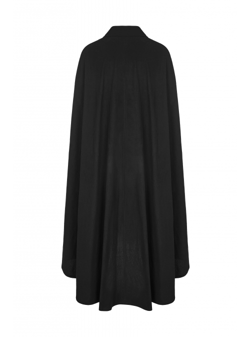 Gothic Style Unique Dark Pattern Woven Fabric Metal Button Decoration Irregular Hem Handsome Black Long Cloak