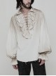 Punk Style Sexy V Neck Ruffle Front Decoration Distressed Effect Retro White Long Sleeves Spray Painted Shirt