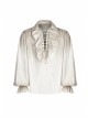 Punk Style Sexy V Neck Ruffle Front Decoration Distressed Effect Retro White Long Sleeves Spray Painted Shirt