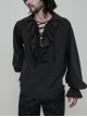 Punk Style Ruffle Decoration Cross Drawstring Distressed Process Retro Black Long Lantern Sleeves Loose Shirt