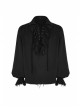 Punk Style Ruffle Decoration Cross Drawstring Distressed Process Retro Black Long Lantern Sleeves Loose Shirt