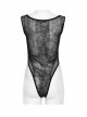 Punk Style Sexy Rose Dark Pattern Mesh Stitching High Crotch Design Daily Black Tight One Piece Vest