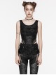 Punk Style Sexy Rose Dark Pattern Mesh Stitching High Crotch Design Daily Black Tight One Piece Vest