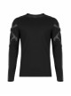 Punk Style Cool Metal Rivet Leather Straps Stitching Knitted Elastic Fabric Daily Black Long Sleeves T Shirt