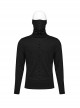 Punk Style Unique Hanging Ear High Collar Cool Spike Rivet Decoration Simple Black Long Sleeves Elastic T Shirt