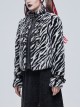 Punk Style Personality Shiny Belt Front Center D Shaped Buckle Decoration Warm Black And White Striped Jacket