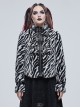 Punk Style Personality Shiny Belt Front Center D Shaped Buckle Decoration Warm Black And White Striped Jacket