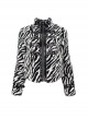 Punk Style Personality Shiny Belt Front Center D Shaped Buckle Decoration Warm Black And White Striped Jacket