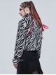 Punk Style Personality Shiny Belt Front Center D Shaped Buckle Decoration Warm Black And White Striped Jacket