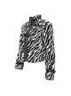 Punk Style Personality Shiny Belt Front Center D Shaped Buckle Decoration Warm Black And White Striped Jacket