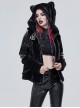 Punk Style Warm Imitation Wool Patchwork Shiny Leather Shoulder Metal Five Pointed Star Decoration Black Cat Ear Hooded Coat