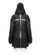 Punk Style Distressed Knitted Back Cross Mesh Stitching Shoulder Metal Five Pointed Star Black Hooded Coat