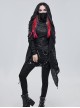 Punk Style Distressed Knitted Back Cross Mesh Stitching Shoulder Metal Five Pointed Star Black Hooded Coat