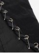 Punk Style Long Twill Faux Leather Asymmetrical Metal Pin Lapel Black Drawstring Gentleman Coat