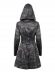 Punk Style Personality Dark Pattern Woven Shoulder Stitching Leather Metal D Button Front Center Five-Pointed Star Decoration Black Hooded Coat