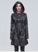 Punk Style Personality Dark Pattern Woven Shoulder Stitching Leather Metal D Button Front Center Five-Pointed Star Decoration Black Hooded Coat