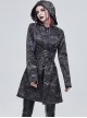 Punk Style Personality Dark Pattern Woven Shoulder Stitching Leather Metal D Button Front Center Five-Pointed Star Decoration Black Hooded Coat