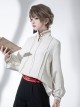 Versatile Chinese Tibetan Ethnic Style Elements Vintage Standing Collar Long Sleeves Ouji Fashion White Shirt