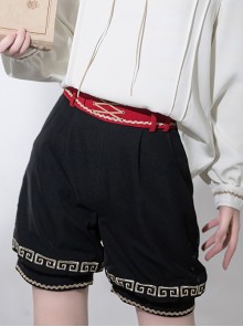 Chinese Tibetan Folk Style Lucky Cloud Pattern Versatile Cool Juvenile Ouji Fashion Black Short Pants