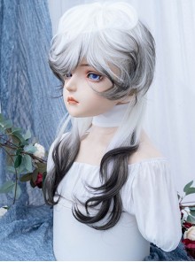 Black White Chessboard Series New Chinese Gradient Jellyfish Head Ouji Fashion Wolf Tail Long Curly Wig