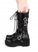 Versatile Daily Black Cool Punk Style Ouji Fashion Thick Bottom Tie Shoelaces Long Knight Boots